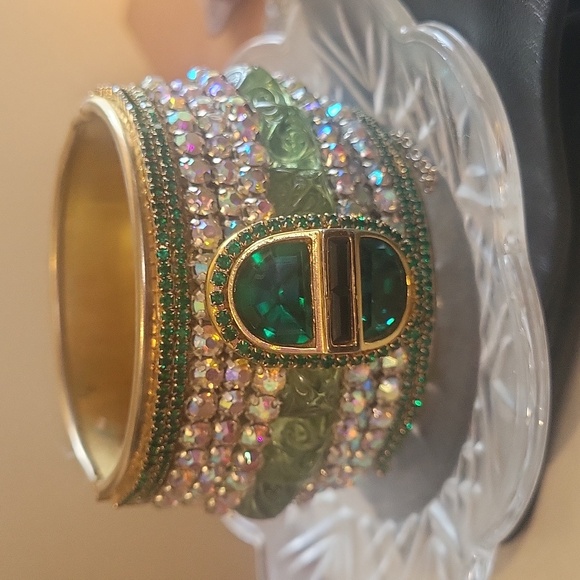 Huge Art Deco Inspired Swarovski Crystal Hinged Bracelet - Picture 2 of 4